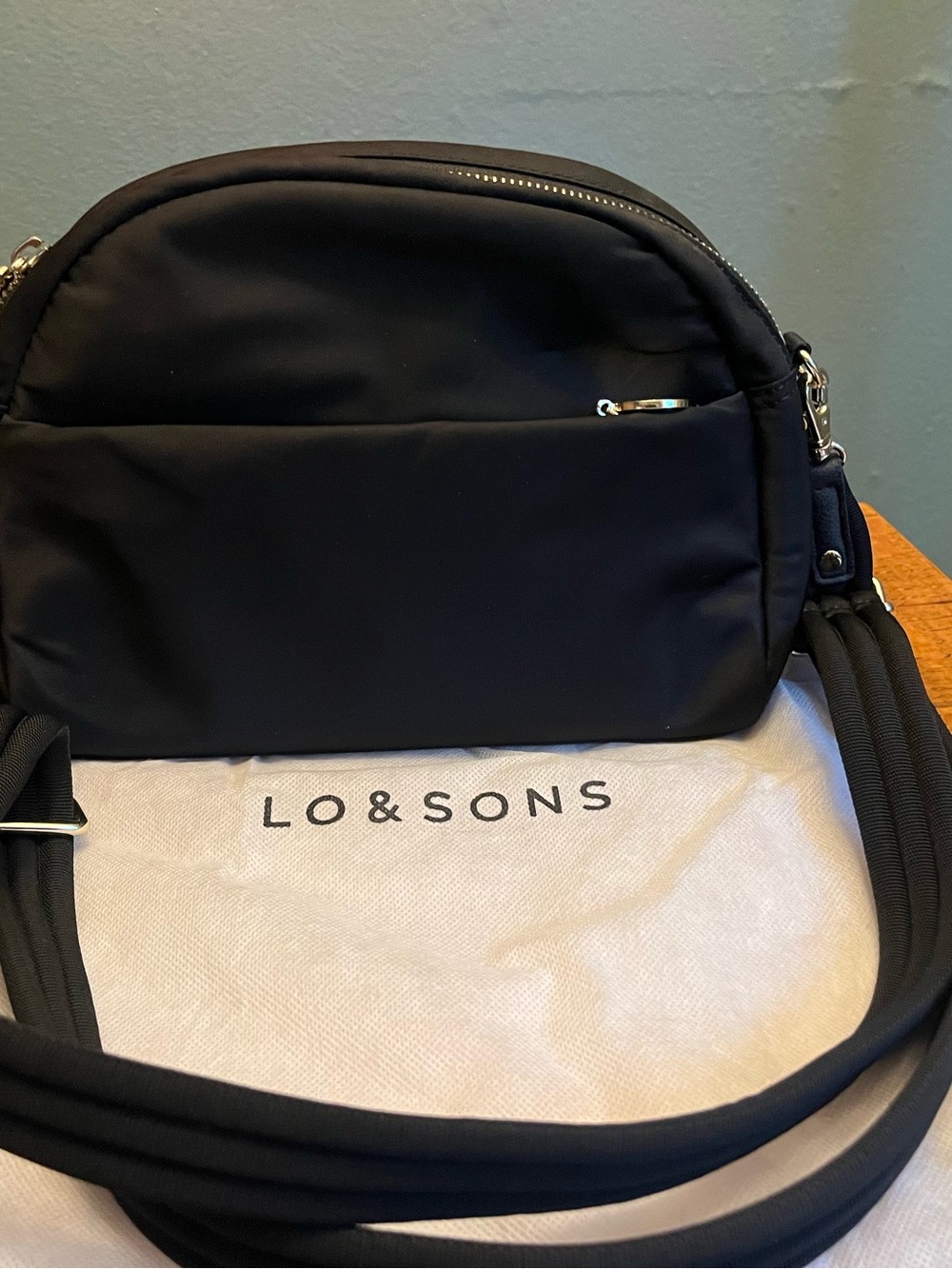 Lo & Sons Black Nylon Nouvelle Crossbody Bag- Gold hardware